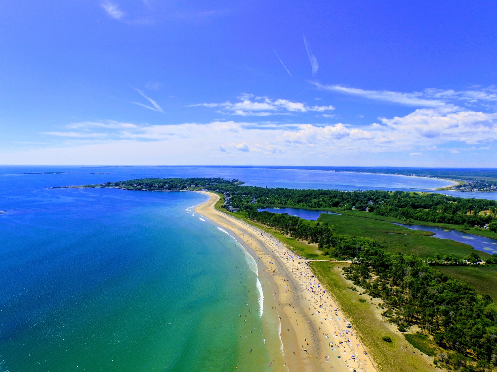Aerial view of the Scarborough coastline and beach
